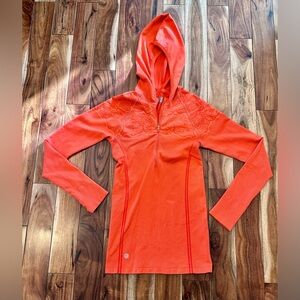 Women Athleta Orange Hooded Base layer long sleeve half zip
